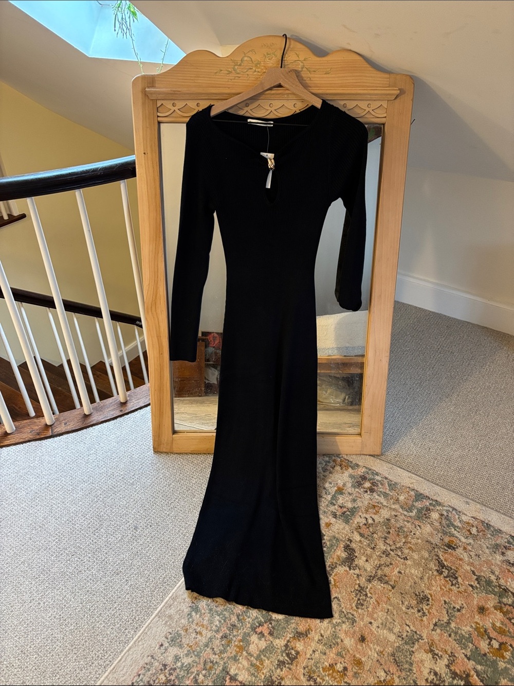 Abercrombie and Finch Black Long-Sleeve Maxi Dress with Metal Detailing